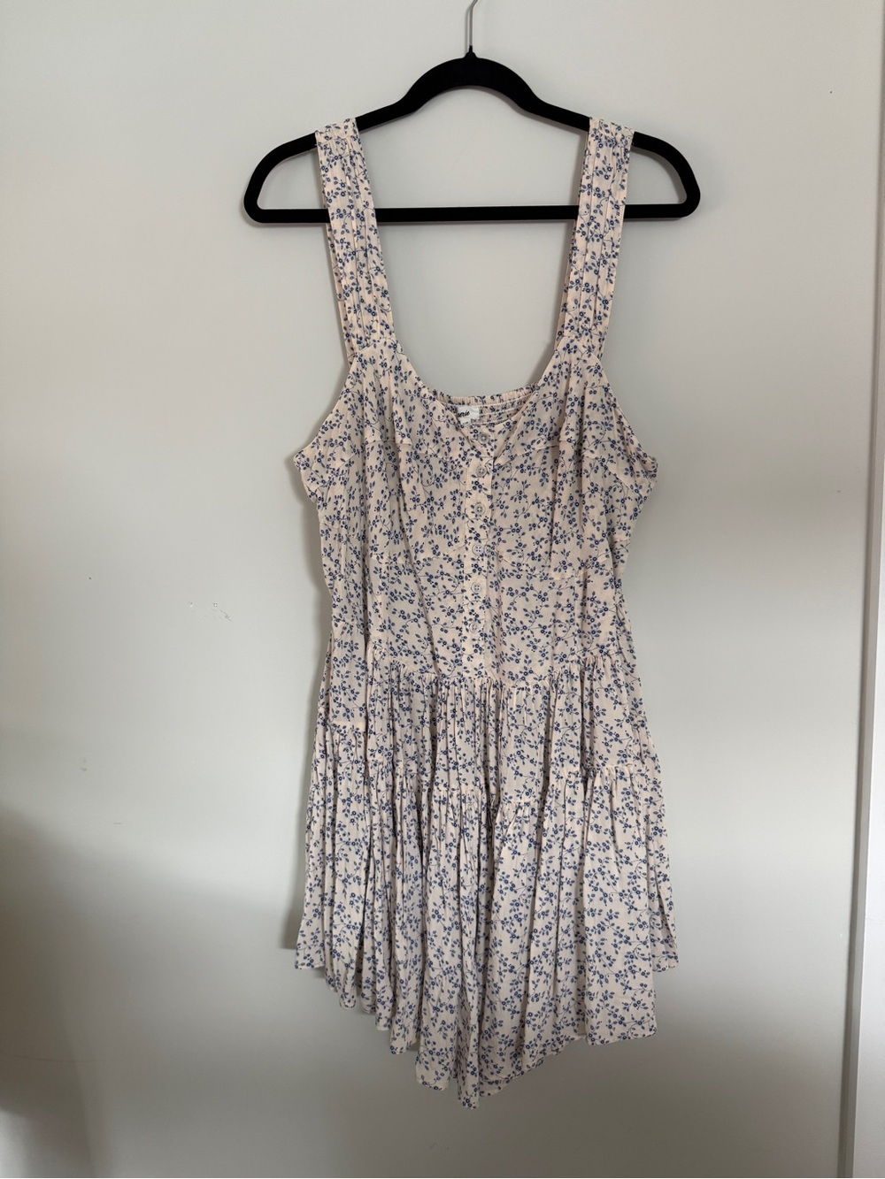 Aerie Light Floral Tank Romper in Cream and Blue
